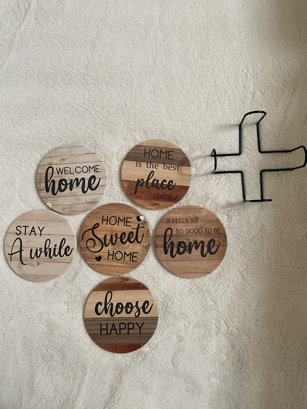 Brown and Tan Rustic Round Coaster Set of 6 NEVER BEEN USED